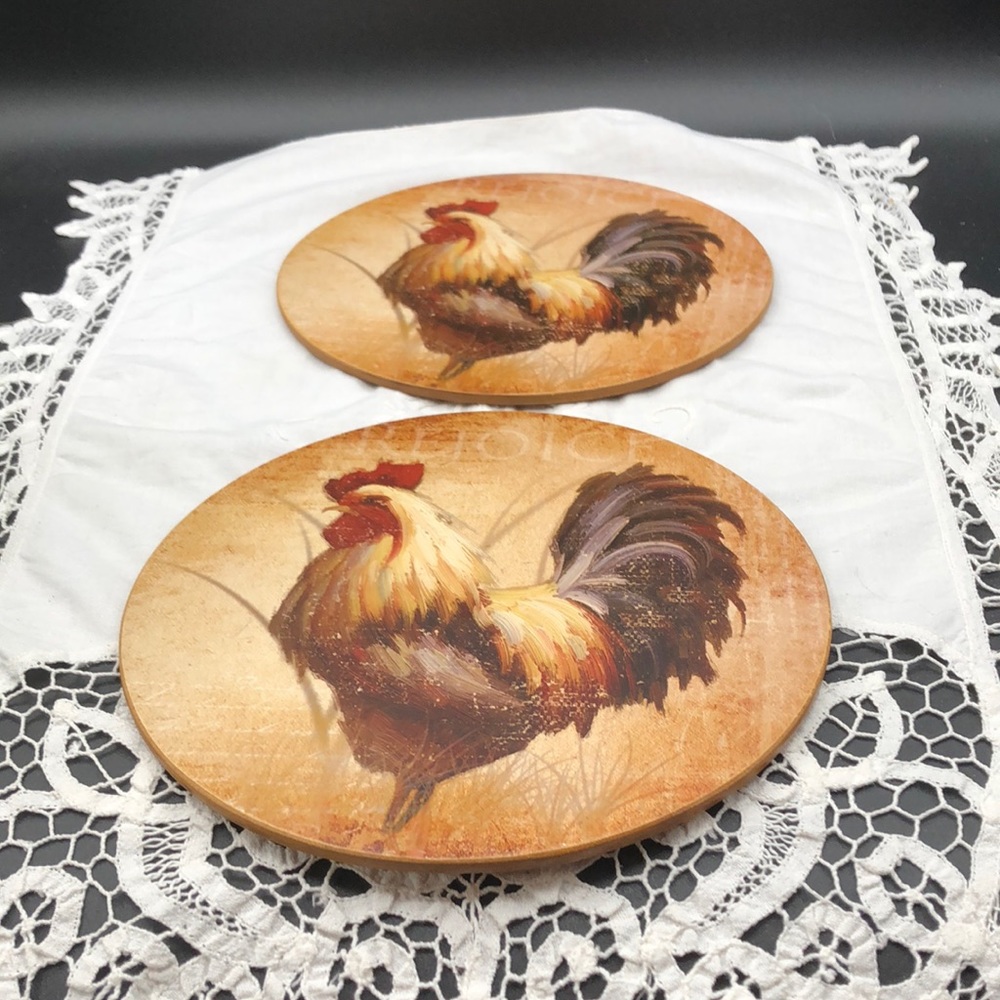 Set of 2 Carpentree Rooster Corked Back Hot Pads Trivets Like New Condition